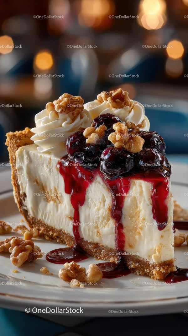 Cherry Walnut Cheesecake Slice with Whipped Cream