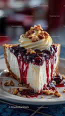 Delicious Blueberry Cheesecake Slice with Pecan Topping