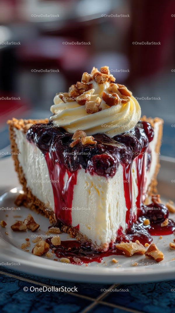 Delicious Blueberry Cheesecake Slice with Pecan Topping