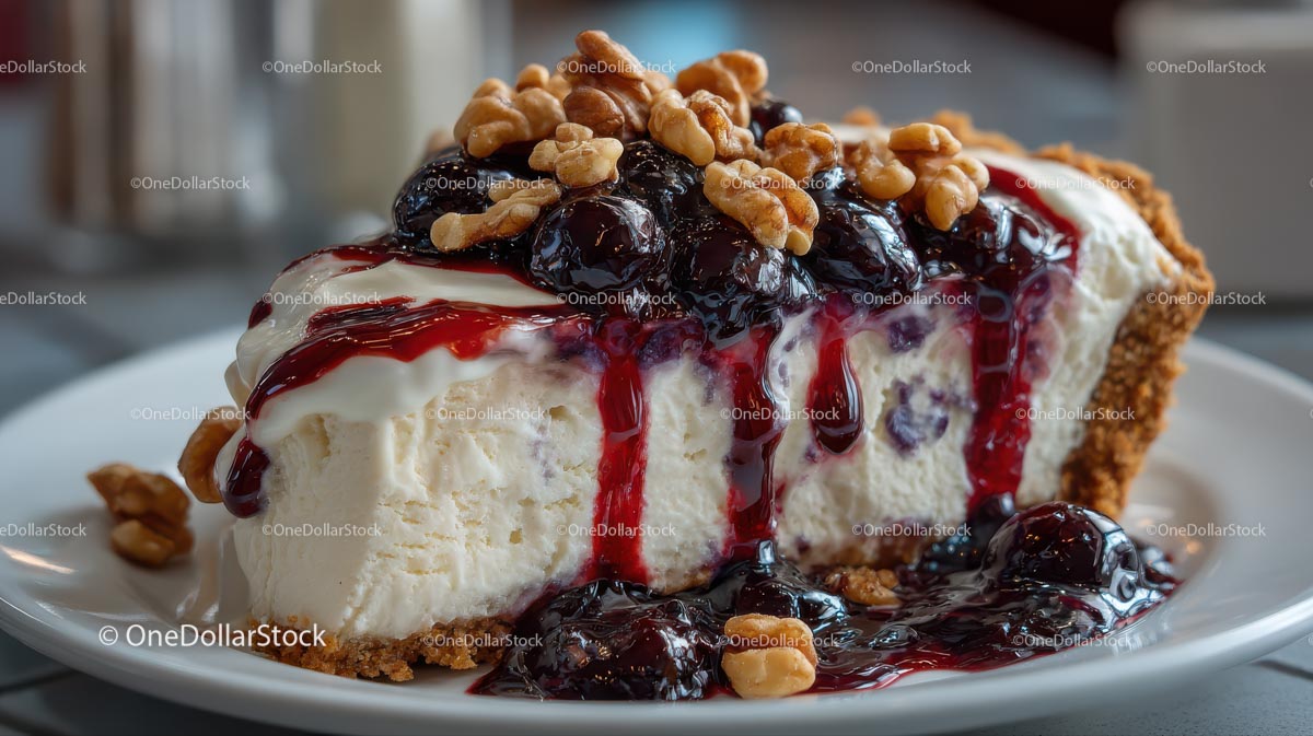Creamy Cheesecake with Walnut and Berry Sauce