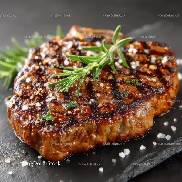 Grilled Steak with Rosemary and Coarse Salt Garnish