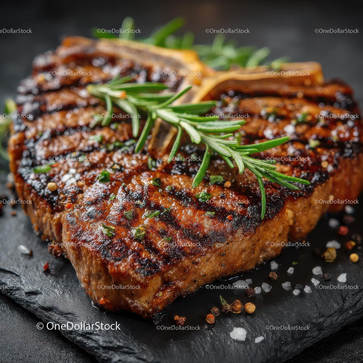Grilled Steak with Rosemary on Slate Board