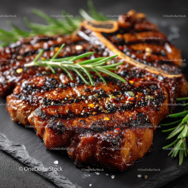 Grilled Steak with Fresh Rosemary on Slate