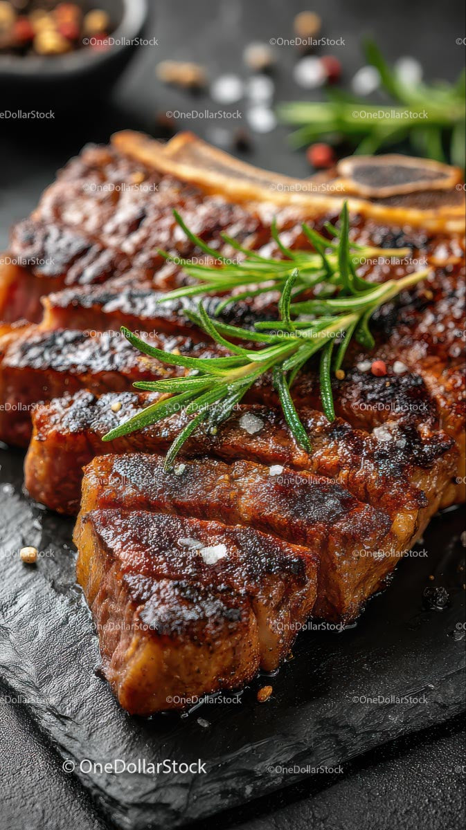 Grilled T-Bone Steak with Fresh Rosemary Garnish
