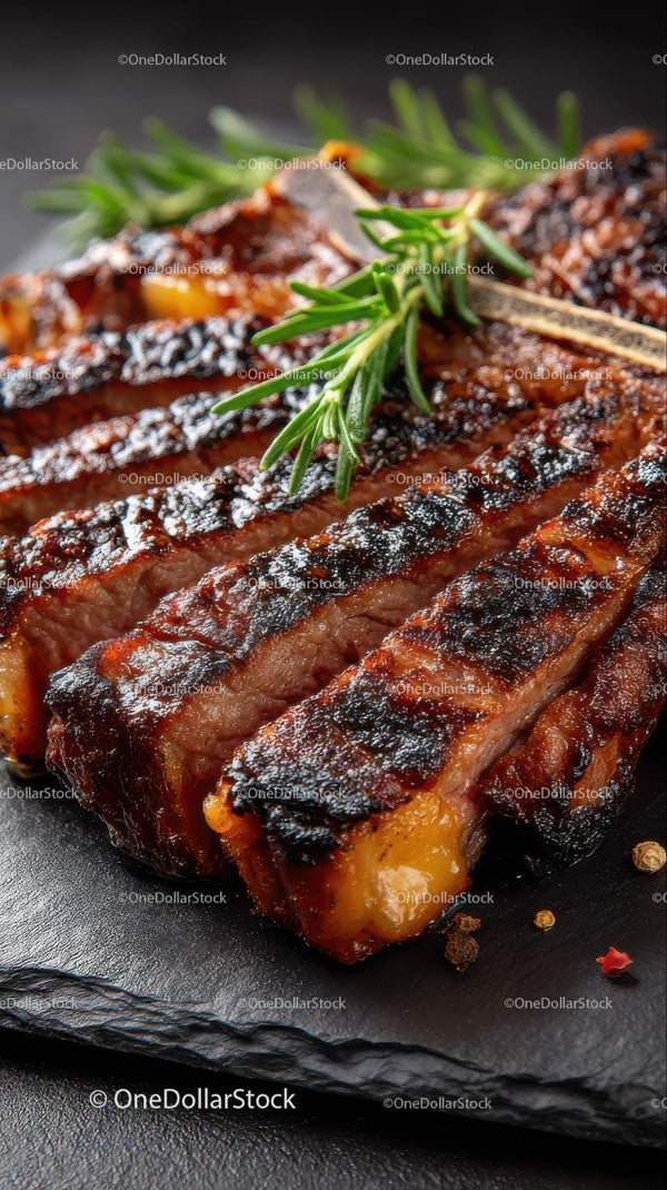Grilled Steak with Fresh Rosemary Garnish