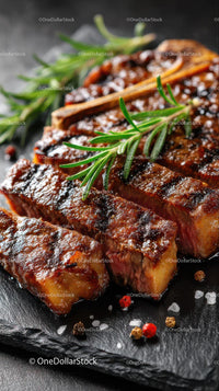 Grilled Ribeye Steak with Fresh Rosemary on Slate