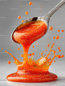 Dynamic Orange Sauce Splashing from a Spoon