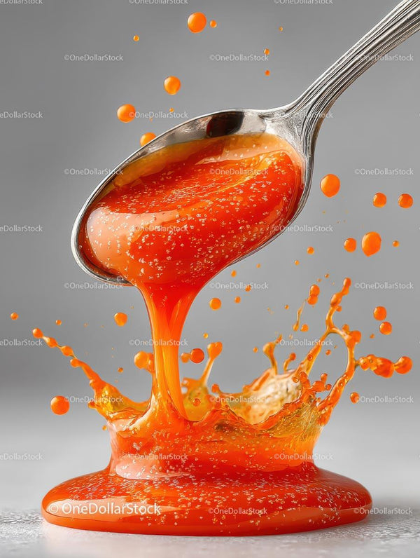 Dynamic Orange Sauce Splashing from a Spoon