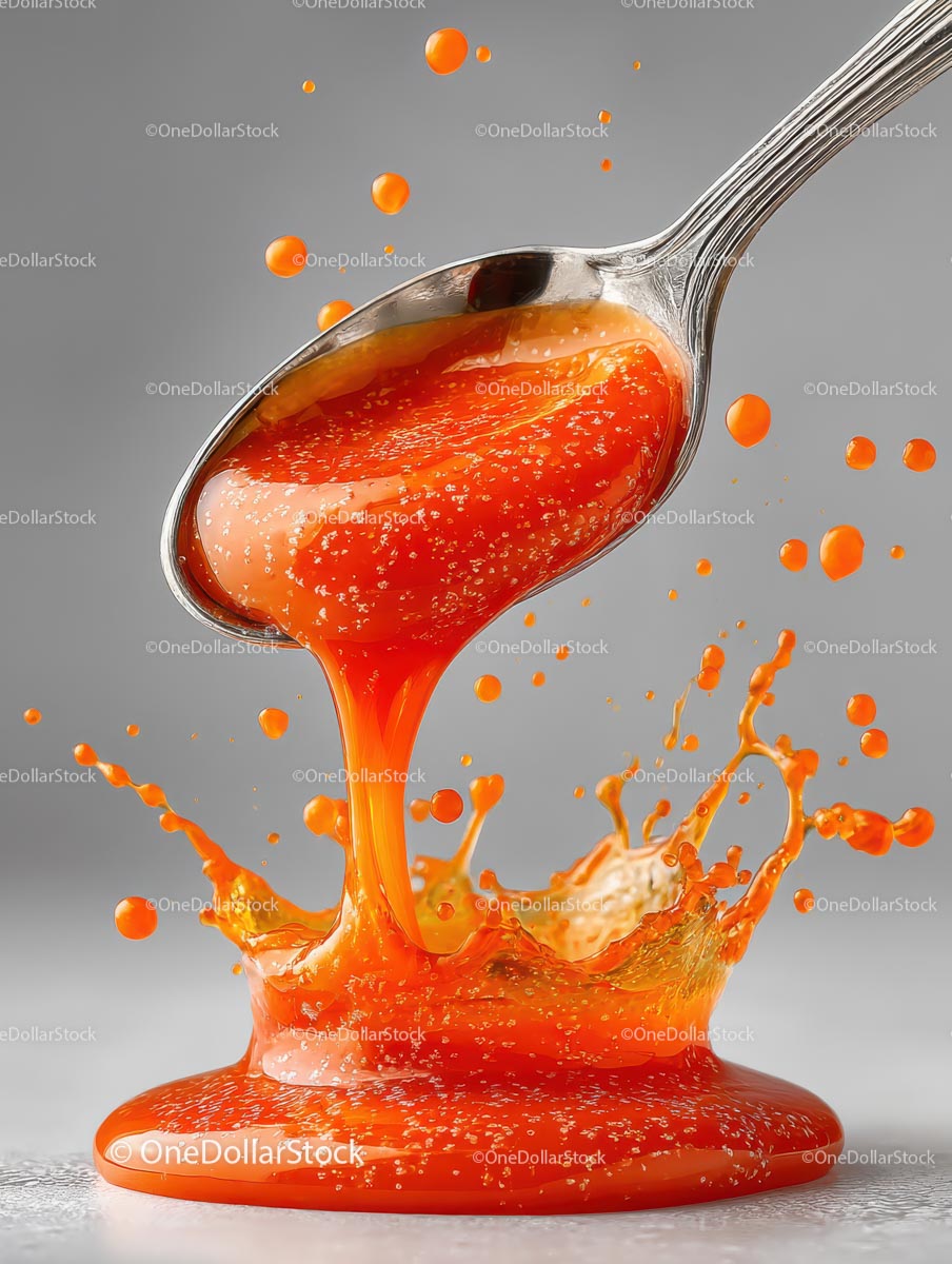 Dynamic Orange Sauce Splashing from a Spoon