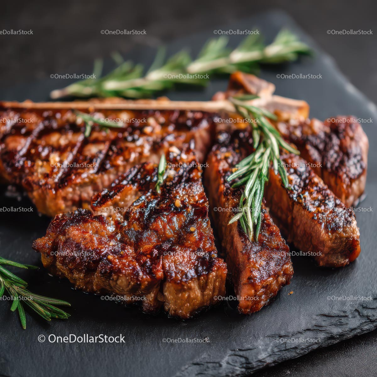 Soczysty grillowany stek ze świeżym rozmarynem