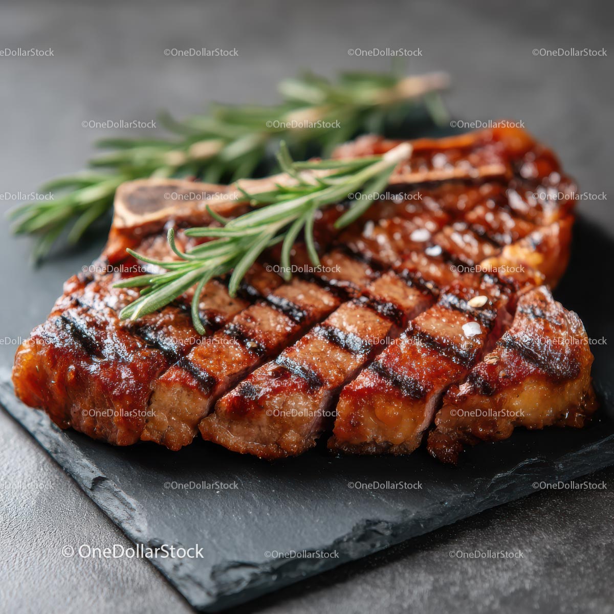 Grilled Steak with Rosemary on Slate Platter
