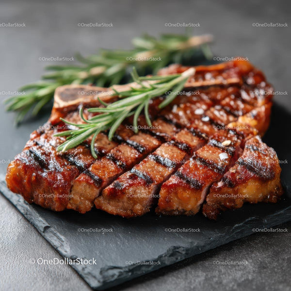Grilled Steak with Rosemary on Slate Platter