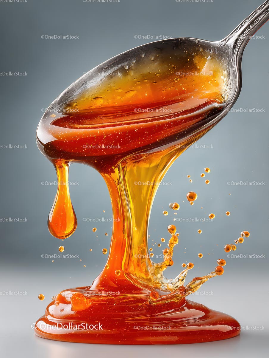 Golden Honey Dripping Elegantly from a Spoon