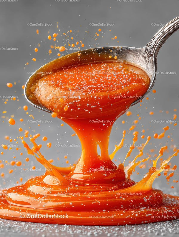 Vibrant Splash of Orange Caramel on Spoon