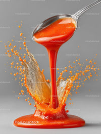 Dynamic Splash of Orange Sauce from a Spoon