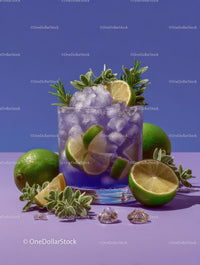 Refreshing Lime Cocktail with Ice and Herb Garnish