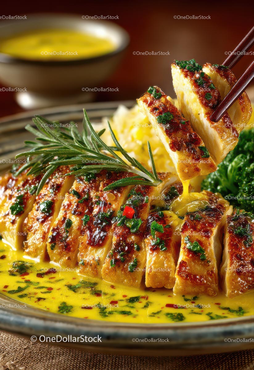 Pieczony kurczak gourmet z ziołami w pikantnym sosie