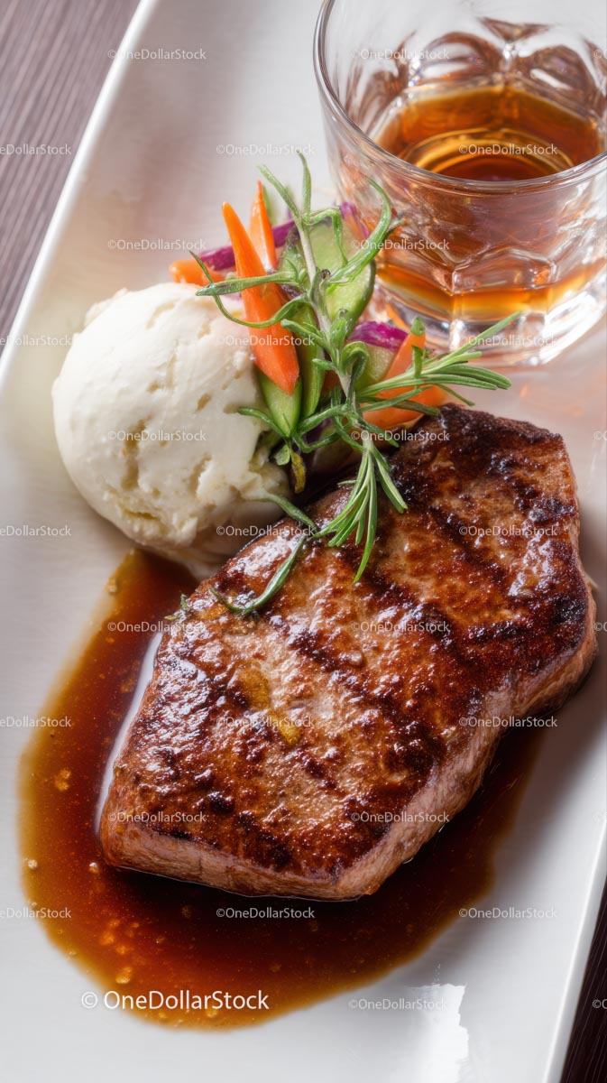 Grillowany stek z whisky i puree ziemniaczanym