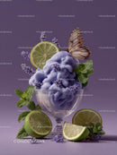 Refreshing Purple Cocktail Garnished with Mint and Lime