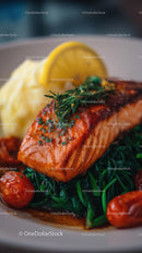 Grilled Salmon Fillet with Spinach and Lemon