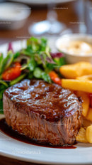 Succulent Steak with Fresh Salad and Golden Fries