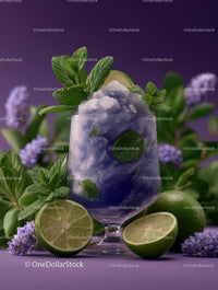 Refreshing Mojito with Lime and Mint on Purple Background