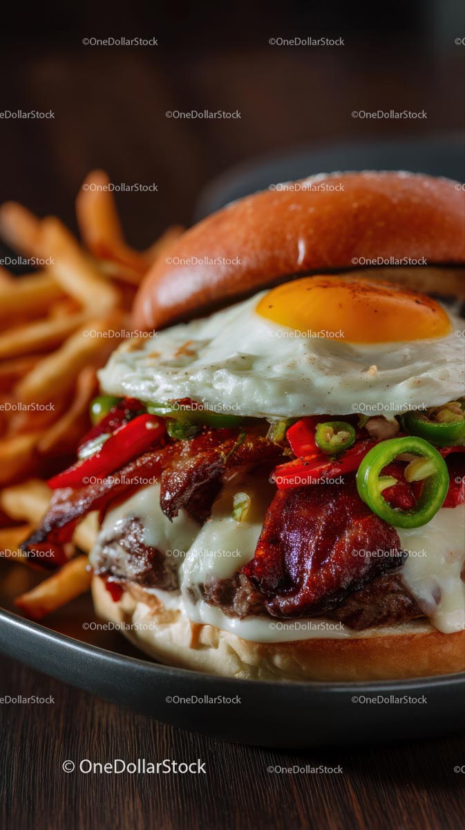 Gourmet Burger with Fried Egg and Bacon