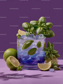 Refreshing Purple Cocktail Garnished with Mint and Lime