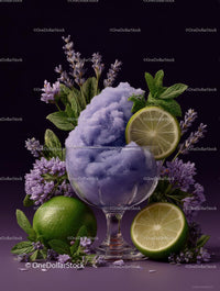 Refreshing Purple Cocktail Garnished with Mint and Lime