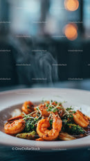 Steaming Shrimp with Fresh Greens on Elegant Plate