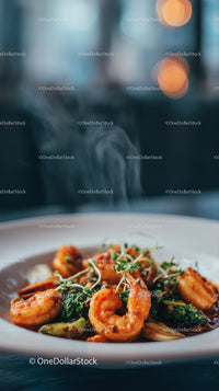 Steaming Shrimp with Fresh Greens on Elegant Plate
