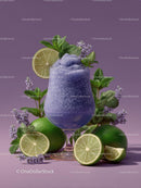 Refreshing Purple Cocktail Garnished with Mint and Lime