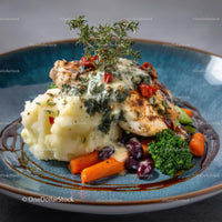 Grilled Chicken with Creamy Herb Sauce and Mashed Potatoes