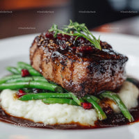 Gourmet Grilled Steak with Green Beans and Mashed Potatoes
