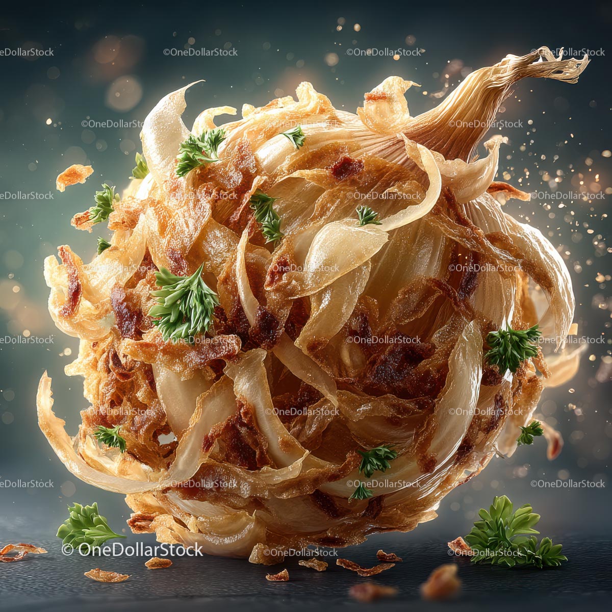 Golden Crispy Blooming Onion with Parsley Garnish