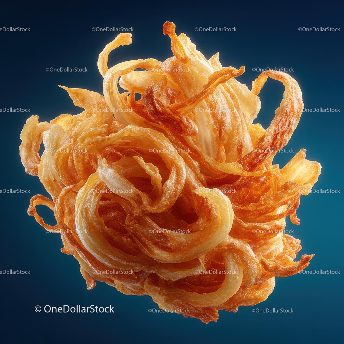 Crispy Fried Onion Ball Against Blue Background