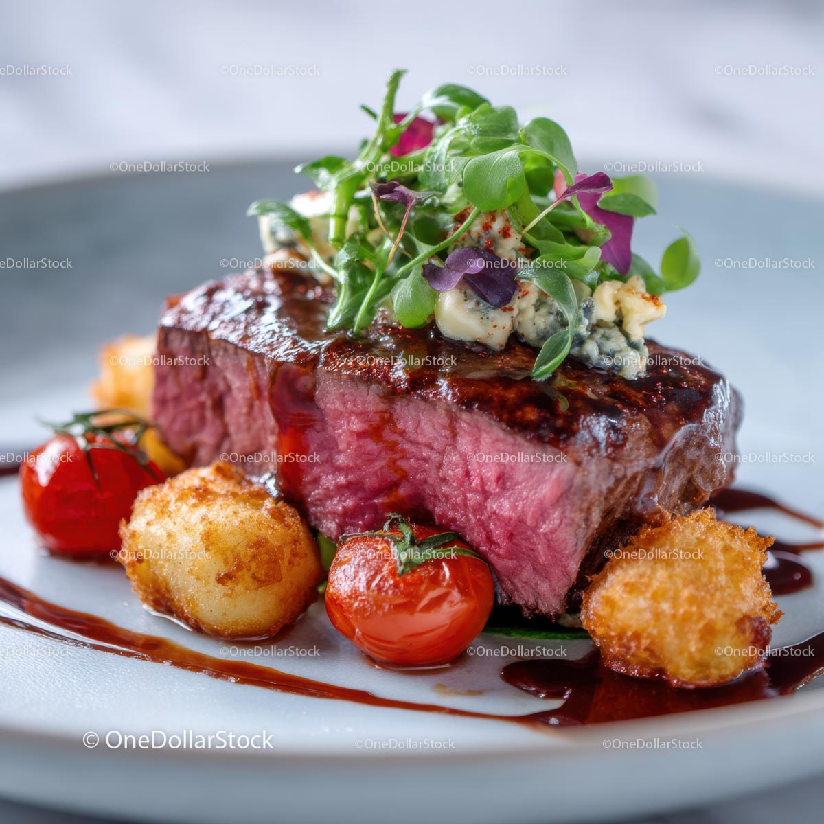Gourmet Steak with Cherry Tomatoes and Crispy Potatoes