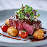 Gourmet Steak with Cherry Tomatoes and Crispy Potatoes