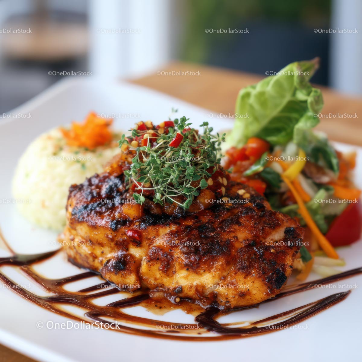 Grillowany kurczak ze świeżą sałatką i glazurą balsamiczną