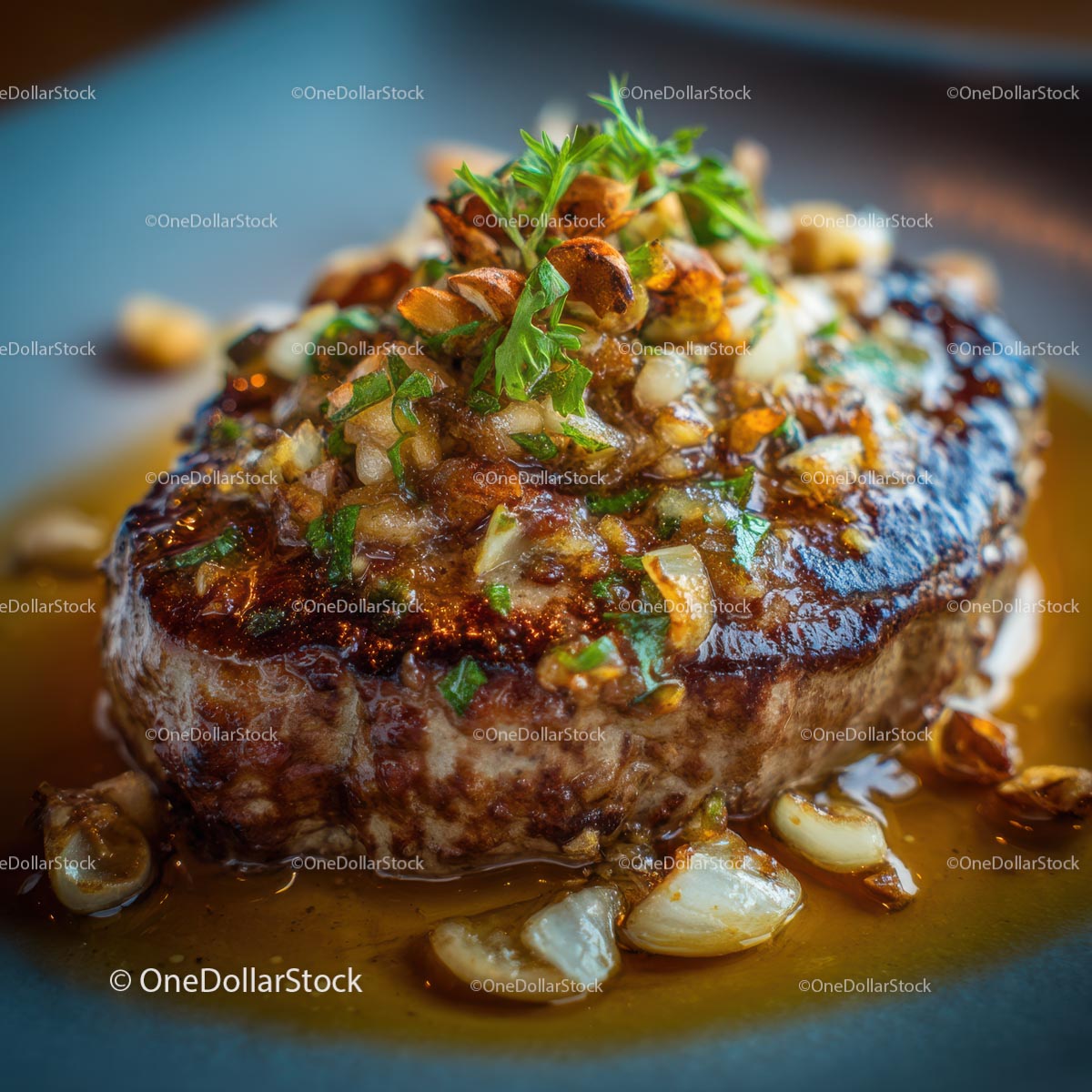 Gourmet Filet Mignon with Herb and Garlic Garnish