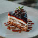 Decadent Cheesecake Slice with Berry Topping and Mint Garnish