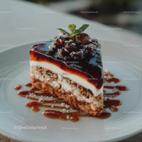 Decadent Cheesecake Slice with Berry Topping and Mint Garnish