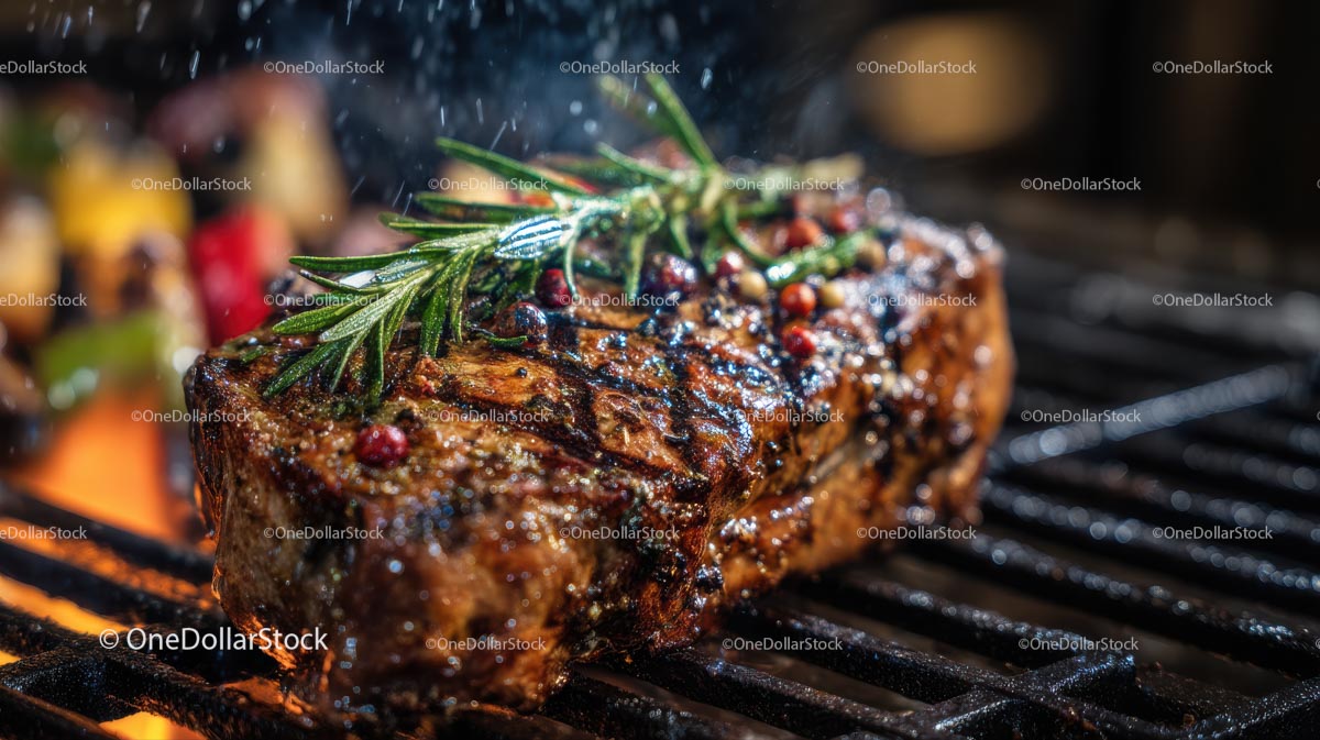 Soczysty grillowany stek z rozmarynem na grillu Flame Grill