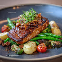 Gourmet Roasted Salmon with Vegetables and Microgreens