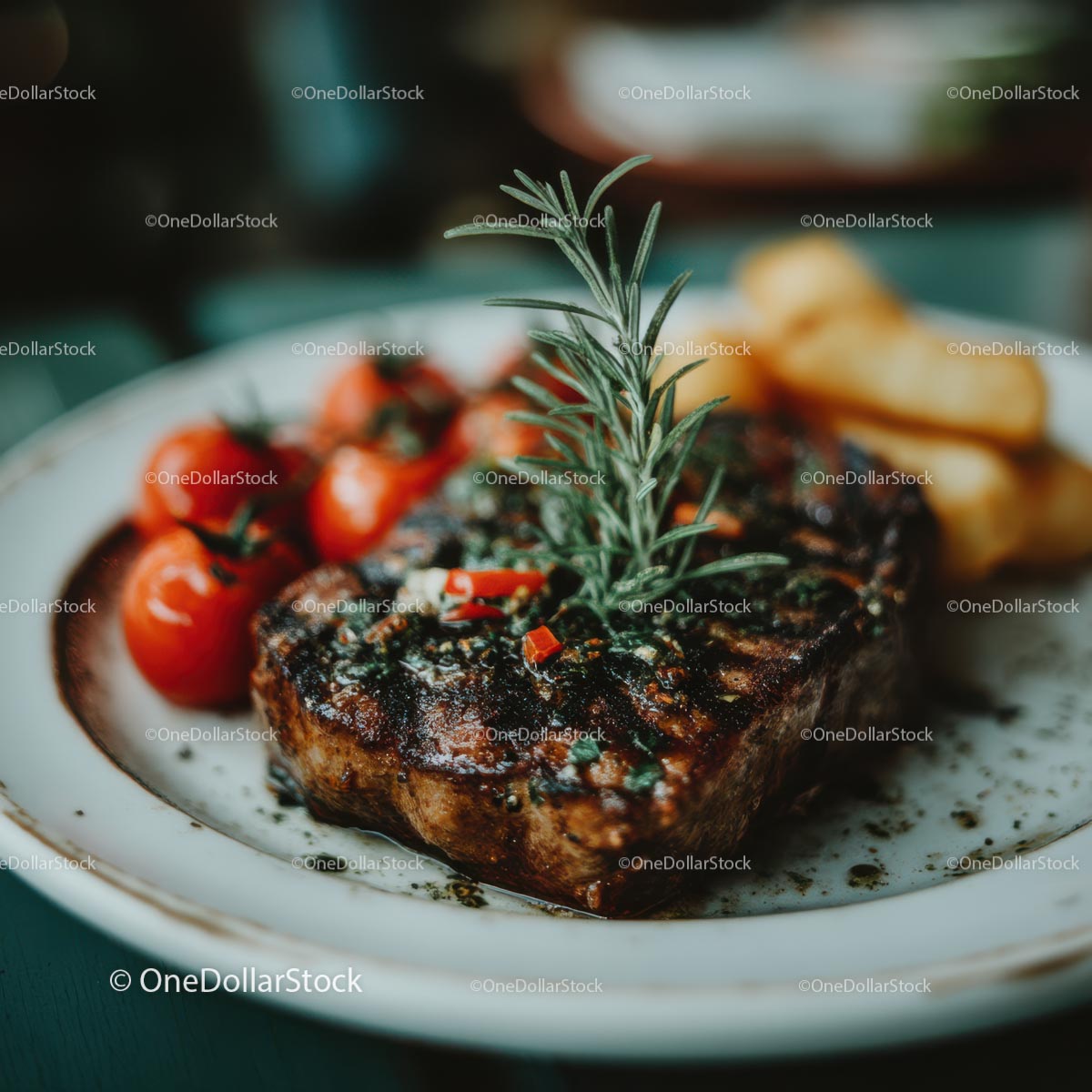 Grilled Steak with Rosemary and Cherry Tomatoes