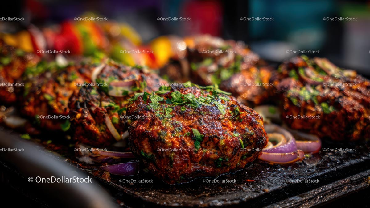 Juicy Grilled Meat with Fresh Herbs on a Sizzling Grill