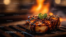Juicy Grilled Steak with Parsley on Flaming BBQ