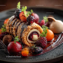 Gourmet Dessert Roll with Berries and Chocolate Drizzle