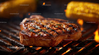 Juicy Grilled Steak with Corn on the Barbecue