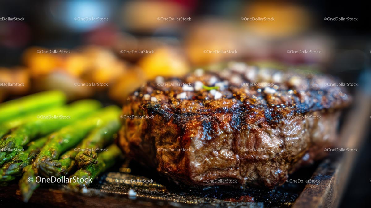 Grilled Beef Steak with Roasted Asparagus